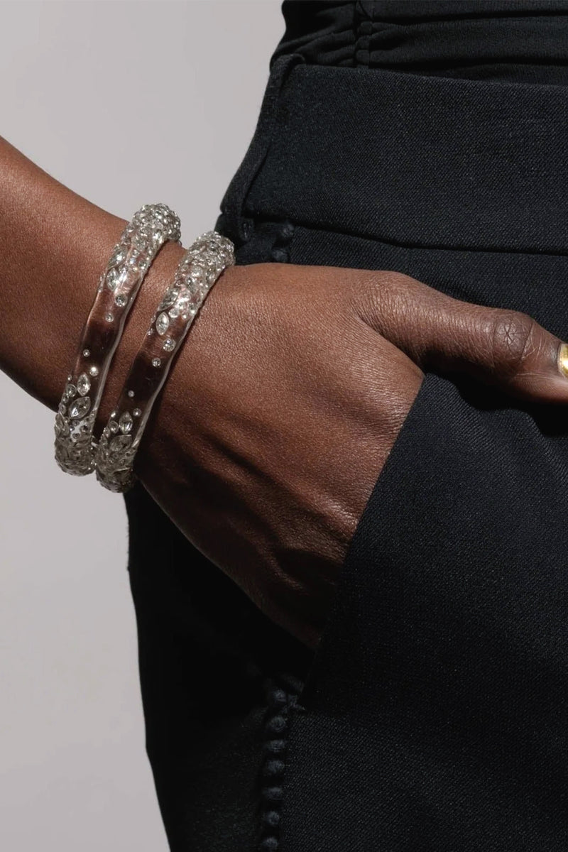 Alexis Bittar Clear Confetti Crystal Lucite Skinny Magnetic Hinge Bracelet
