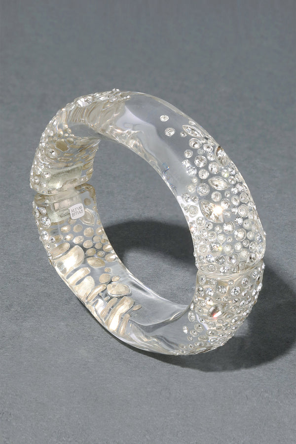 Alexis Bittar Maxi Clear Confetti Crystal Lucite Hinge Bracelet