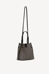 Balmain Release Jacquard Bucket Bag with Calfskin Straps in Black and Beige