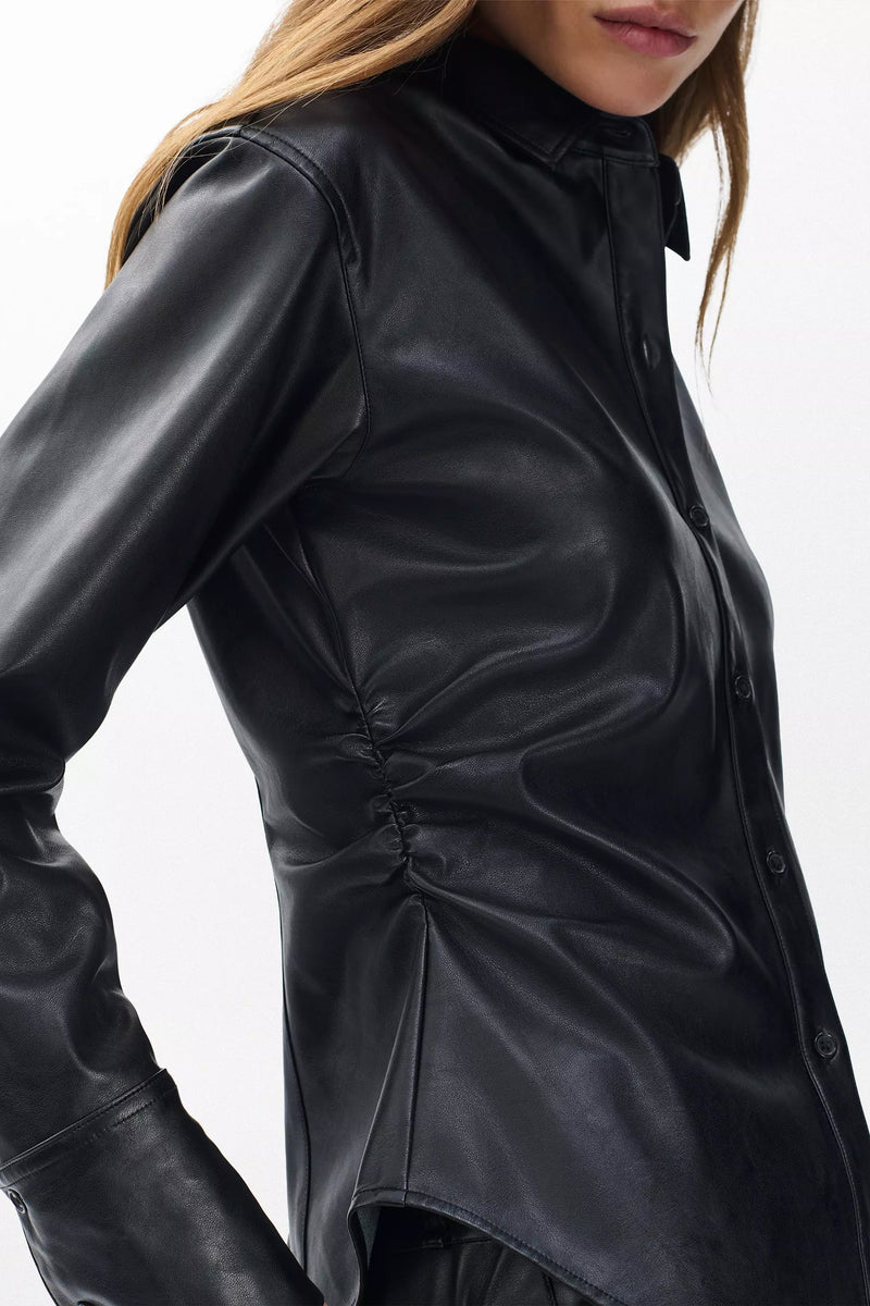 Rag & Bone Leah Faux Leather Shirt in Black