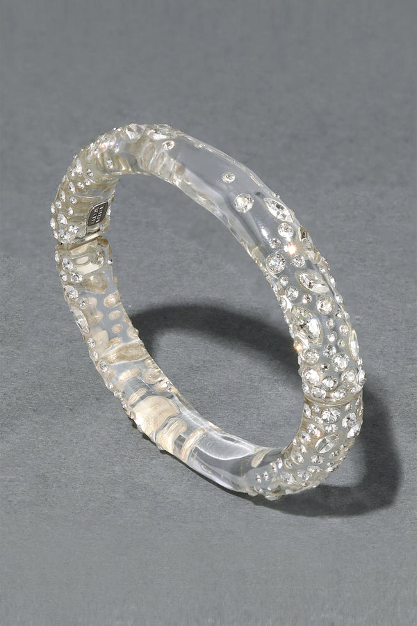 Alexis Bittar Clear Confetti Crystal Lucite Skinny Magnetic Hinge Bracelet
