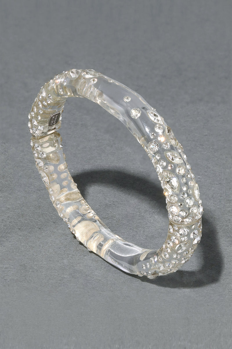 Alexis Bittar Clear Confetti Crystal Lucite Skinny Magnetic Hinge Bracelet