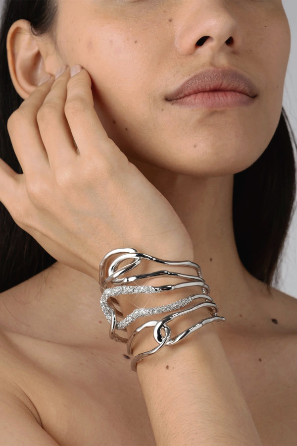 Alexis Bittar Solanales Large Twisted Silver Cuff Bracelet