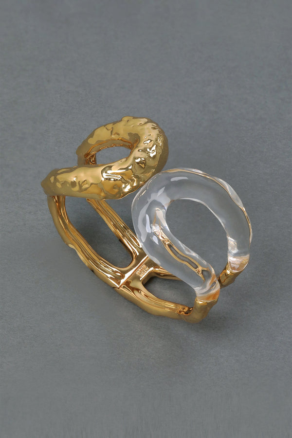 Alexis Bittar Dream Rain Large Gold Link Hinge Bracelet with Clear Lucite Detail