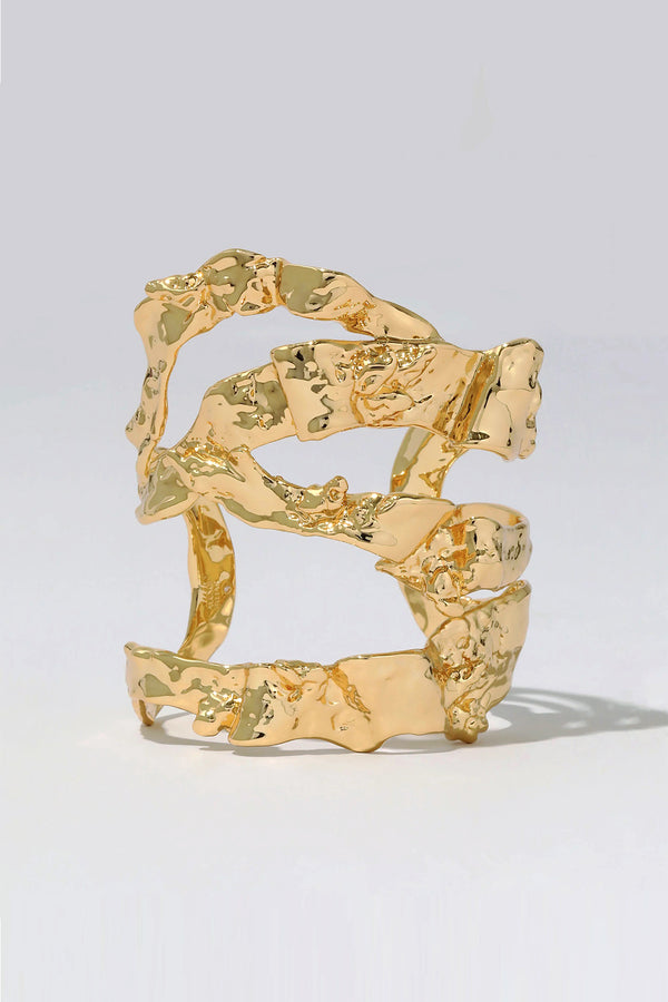 Alexis Bittar Brut Gold Sculptural Ribbon Wide Cuff Bracelet