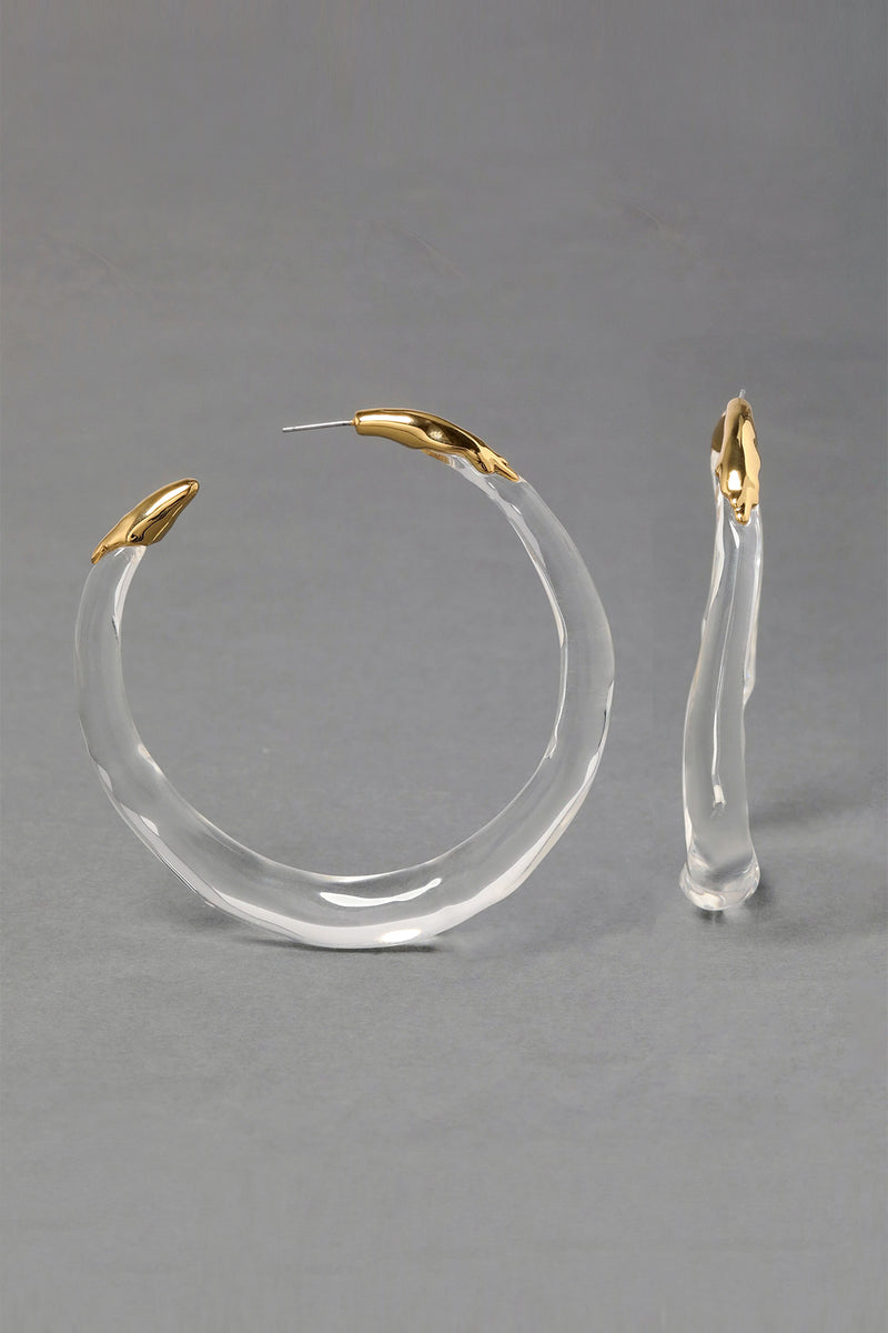 Alexis Bittar Liquid Ilussion Clear Large Hoop Earrings with Molten Gold Tip