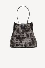 Balmain Release Jacquard Bucket Bag with Calfskin Straps in Black and Beige