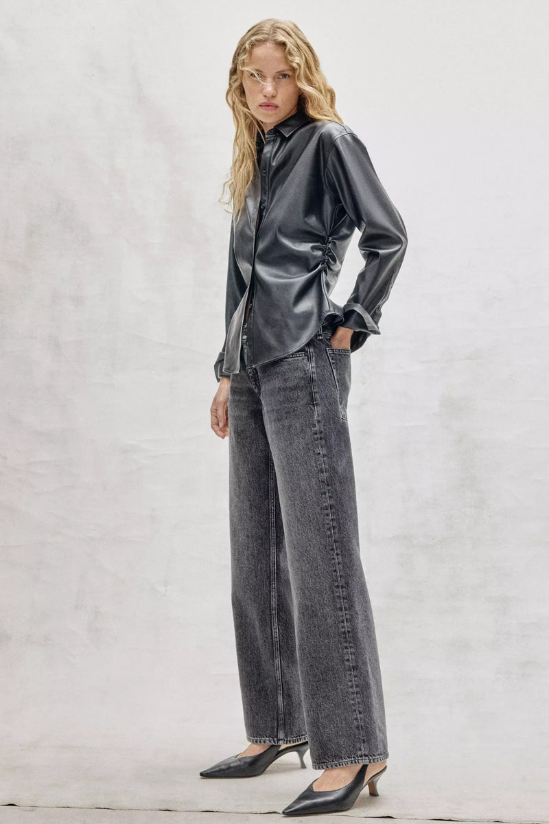 Rag & Bone Leah Faux Leather Shirt in Black