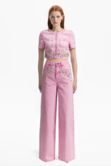 Self-Portrait Embellished Cropped Denim Top in Pink Vancouver. Shop Online or in Store.