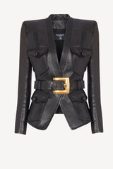 Balmain 1-Button Belted Leather Jacket in Black