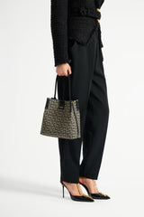 Balmain Release Jacquard Bucket Bag with Calfskin Straps in Black and Beige