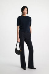 Dorothee Schumacher Fluffy Wash Merino-Cashmere Short Sleeve Pullover in Navy
