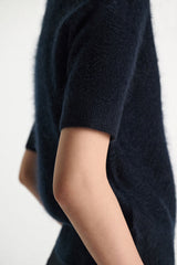 Dorothee Schumacher Fluffy Wash Merino-Cashmere Short Sleeve Pullover in Navy