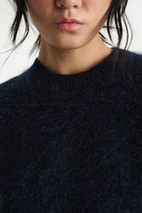 Dorothee Schumacher Fluffy Wash Merino-Cashmere Short Sleeve Pullover in Navy