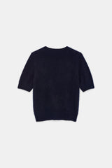 Dorothee Schumacher Fluffy Wash Merino-Cashmere Short Sleeve Pullover in Navy