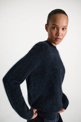 Dorothee Schumacher Merino Cashmere Fluffy Knit Pullover in Navy