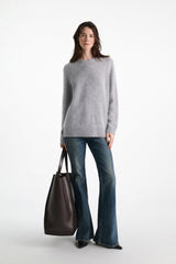 Dorothee Schumacher Relaxed Fit Merino-Cashmere Crew Neck Pullover in Medium Grey