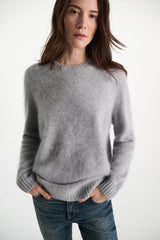Dorothee Schumacher Relaxed Fit Merino-Cashmere Crew Neck Pullover in Medium Grey