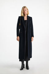 Dorothee Schumacher Double-Breasted Coat in Stretch Wool in Navy