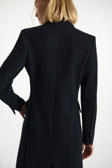 Dorothee Schumacher Double-Breasted Coat in Stretch Wool in Navy