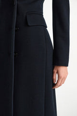 Dorothee Schumacher Double-Breasted Coat in Stretch Wool in Navy