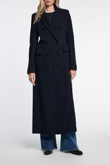 Dorothee Schumacher Double-Breasted Coat in Stretch Wool in Navy