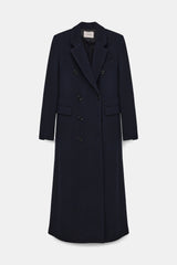 Dorothee Schumacher Double-Breasted Coat in Stretch Wool in Navy