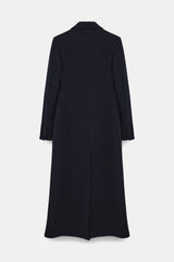 Dorothee Schumacher Double-Breasted Coat in Stretch Wool in Navy