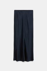 Dorothee Schumacher CPH Stretch Silk-Satin Midi-Skirt in Navy Vancouver. Shop Online or in Store.