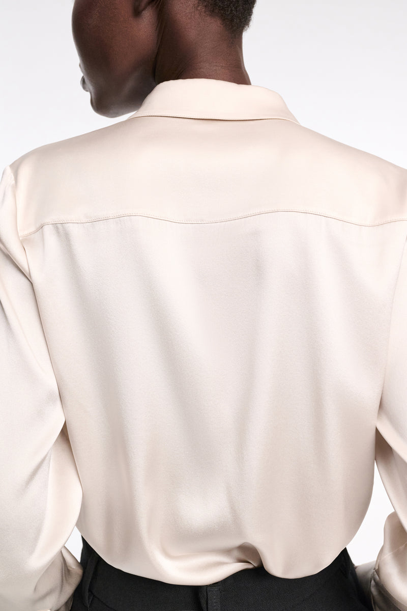 Dorothee Schumacher Stretch Silk Satin Blouse in Pearl Ivory
