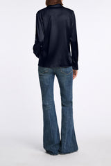 Dorothee Schumacher Stretch Silk Satin Blouse in Navy