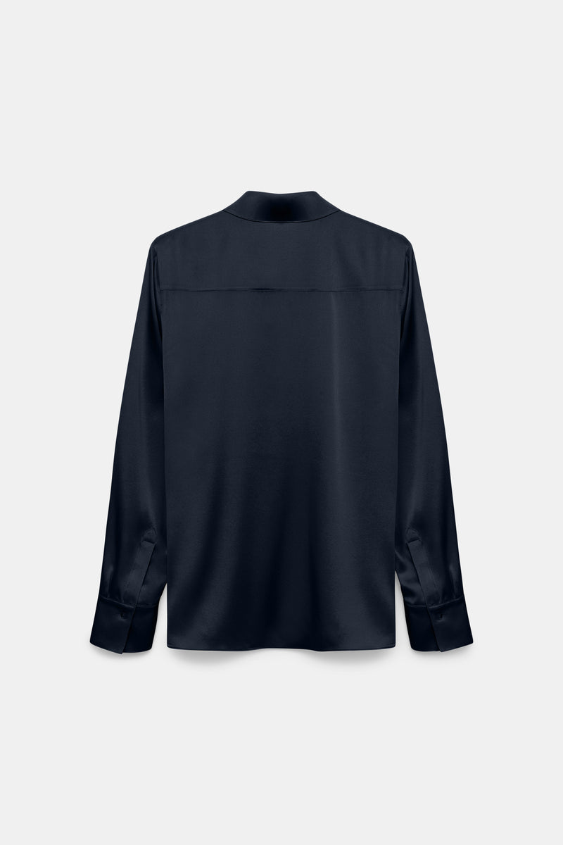Dorothee Schumacher Stretch Silk Satin Blouse in Navy