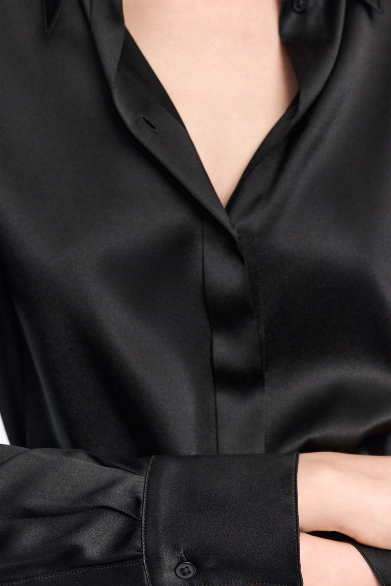 Dorothee Schumacher Stretch Silk Satin Blouse in Black