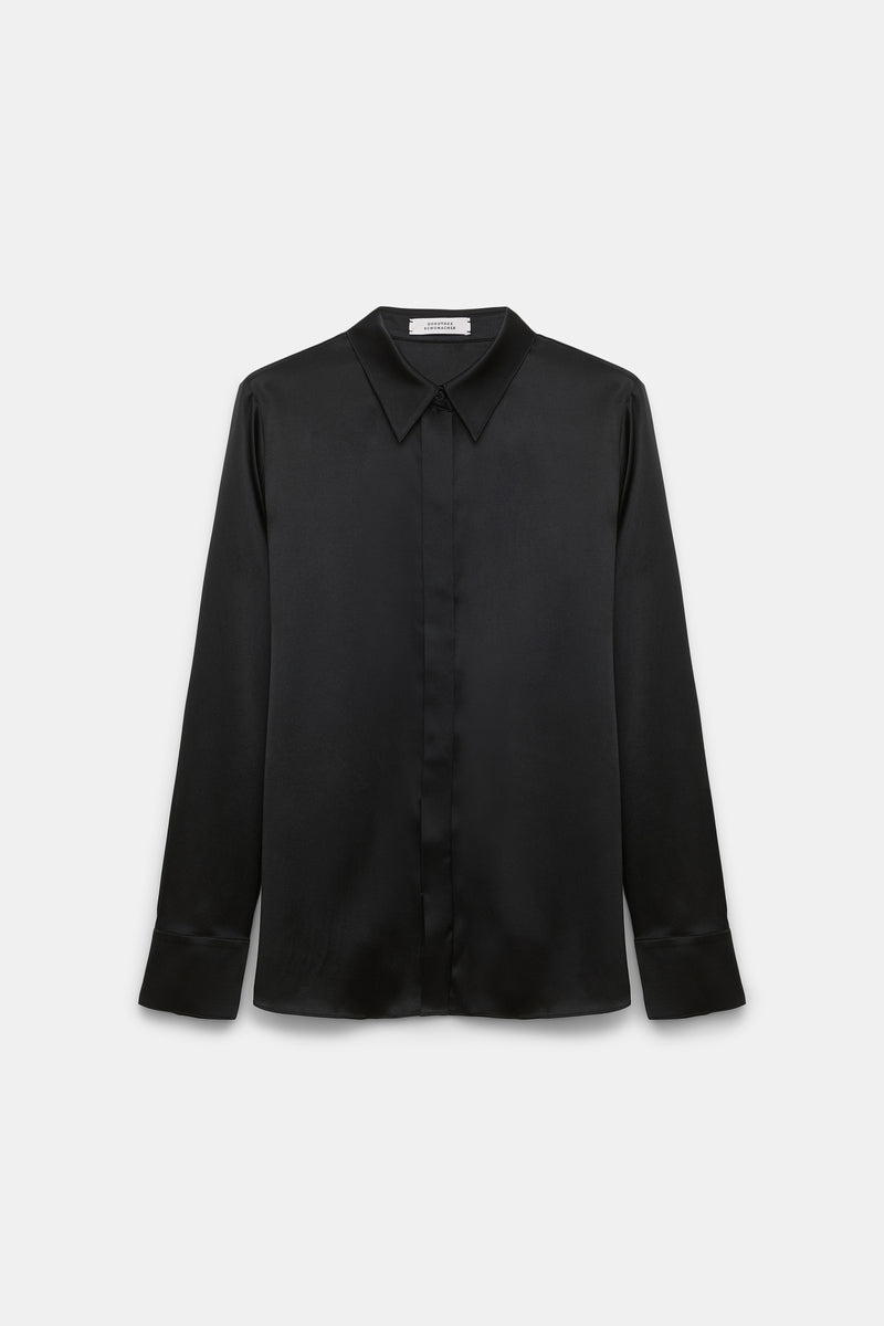 Dorothee Schumacher Stretch Silk Satin Blouse in Black