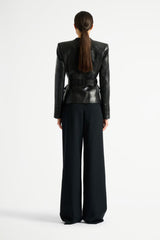 Balmain 1-Button Belted Leather Jacket in Black