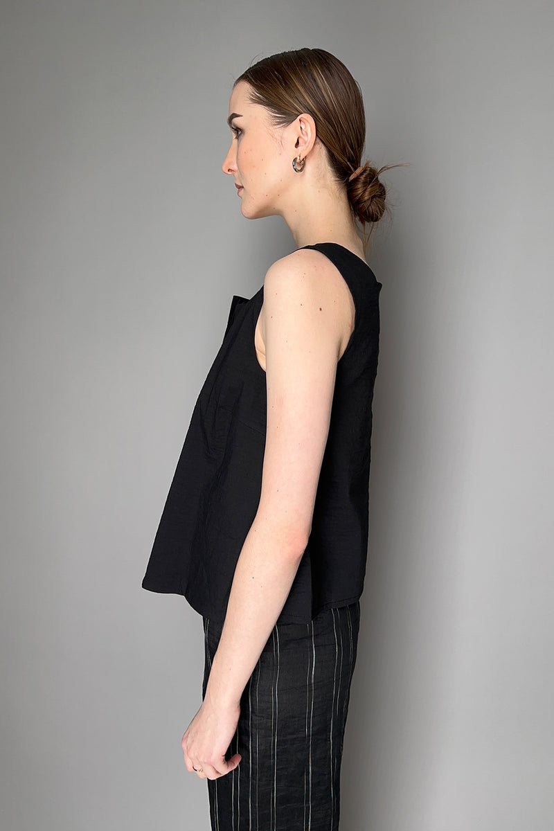 Annette Gortz Square Neck Stretch Linen Top in Black