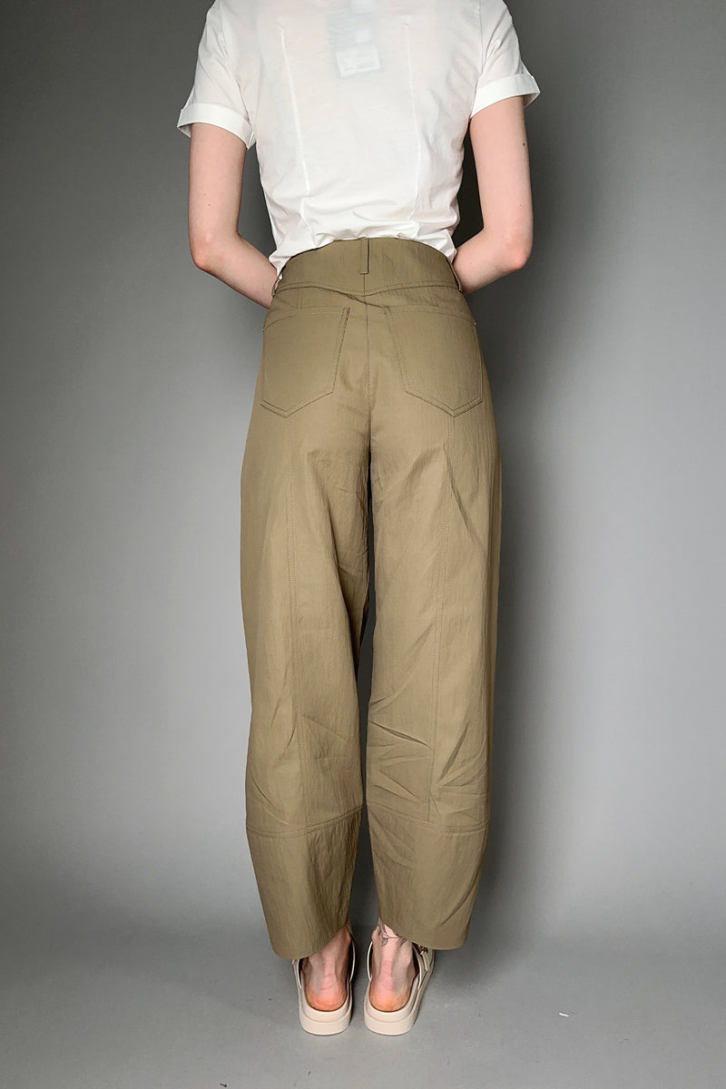Annette Gortz Cropped Barrel Pants with Panel Seams in Khaki