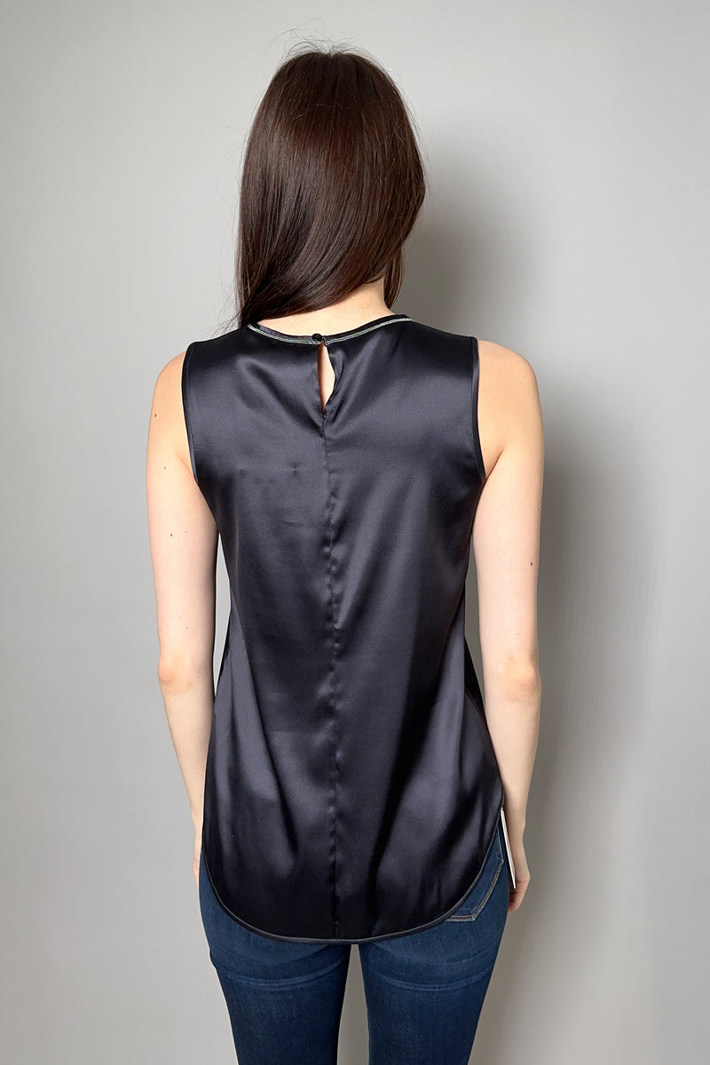 Peserico Silk Tank Top with Brilliant Beading in Navy - Ashia Mode - Vancouver
