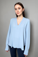 Antonelli Aversa Silk Crepe Long Sleeve Top in Sky Blue - Ashia Mode - Vancouver