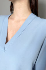 Antonelli Aversa Silk Crepe Long Sleeve Top in Sky Blue - Ashia Mode - Vancouver