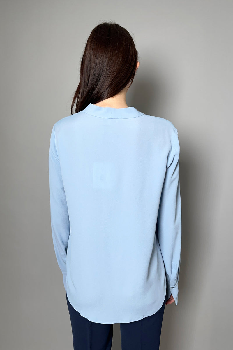 Antonelli Aversa Silk Crepe Long Sleeve Top in Sky Blue Vancouver. Shop Online or in Store.