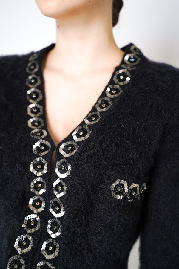 Alberta Ferretti Brushed Mohair Cropped Cardigan in Black Vancouver. Shop Online or in Store.