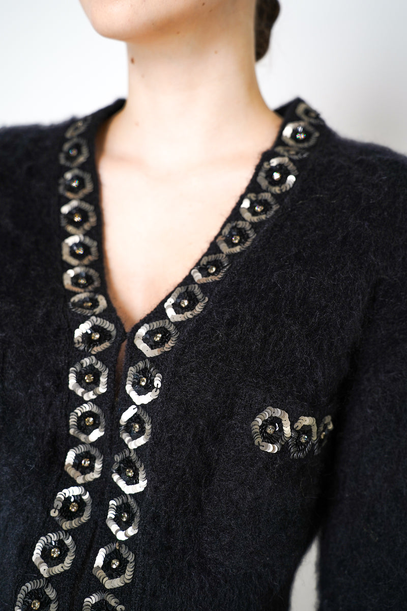 Alberta Ferretti Brushed Mohair Cropped Cardigan in Black Vancouver. Shop Online or in Store.