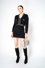 Alberta Ferretti Brushed Mohair Cropped Cardigan in Black Vancouver. Shop Online or in Store.