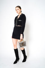 Alberta Ferretti Brushed Mohair Cropped Cardigan in Black Vancouver. Shop Online or in Store.