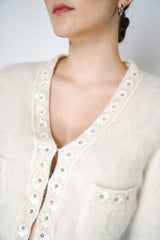 Alberta Ferretti Brushed Mohair Cropped Cardigan in White Vancouver. Shop Online or in Store.