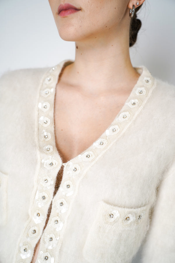Alberta Ferretti Brushed Mohair Cropped Cardigan in White Vancouver. Shop Online or in Store.