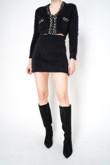 Alberta Ferretti Mohair Blend Fuzzy Mini Skirt in Black Vancouver. Shop Online or in Store.