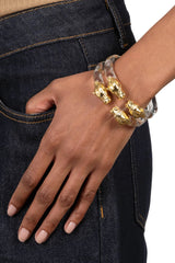 Alexis Bittar Panther Visage Lucite Hinge Cuff Bracelet in Gold