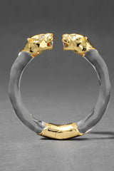 Alexis Bittar Panther Visage Lucite Hinge Cuff Bracelet in Gold